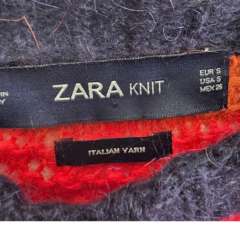 Zara Knit Italian Yarn Multi Color Striped Crewneck Sweater Womens Small Italy - Picture 2 of 3